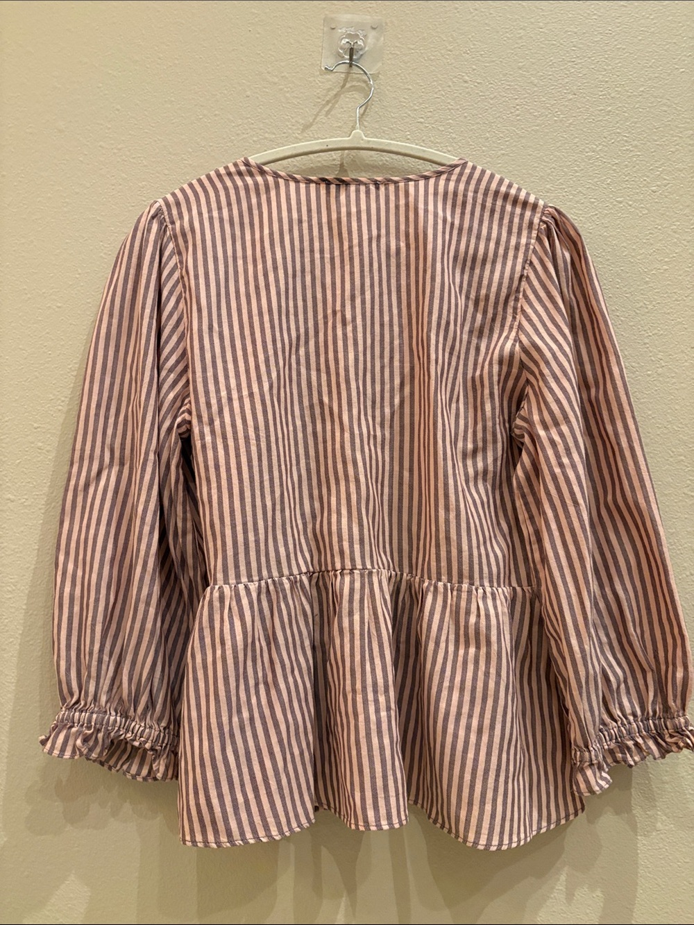 Madewell Striped Pink Wrap Peplum Top - Women - Picture 8 of 10